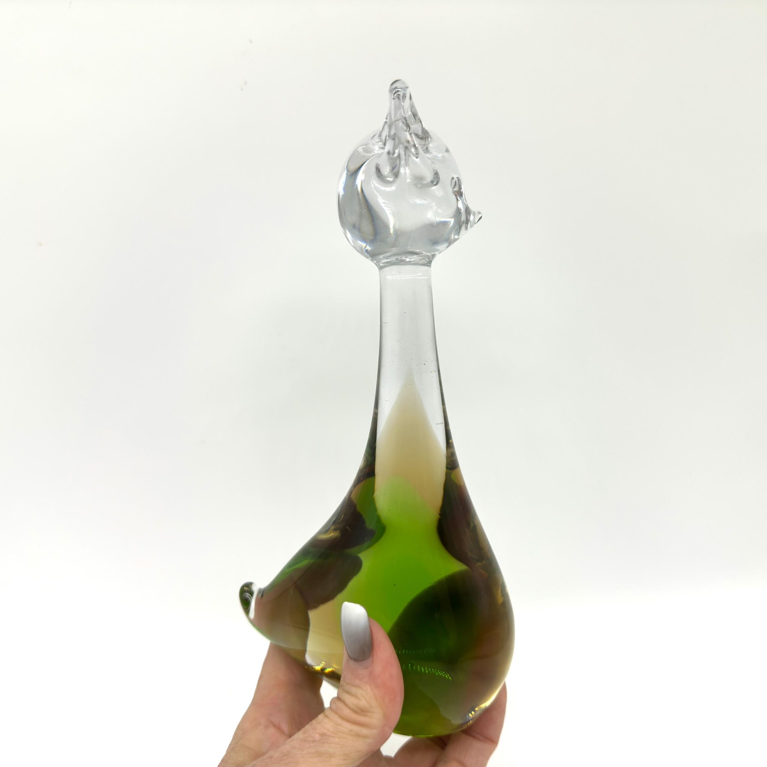 Vintage Glass Cat Sculpture Green Amber Tones 22cmGlass Sculptures & Figurines All Things Retro Store