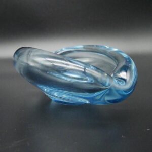 Ice-blue Holmegaard crystal bowl by Per Lütken, 1950s Danish modern design with organic curved form and signed base