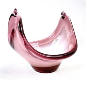 Flygsfors Coquille purple glass bowl by Paul Kedelv, front view showing sculptural winged form with layered purple and clear 