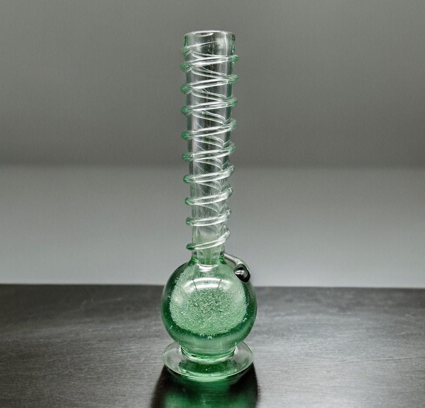 Vintage Ture Berglund green glass vase with twisted neck and bubble base, Scandinavian art glass design