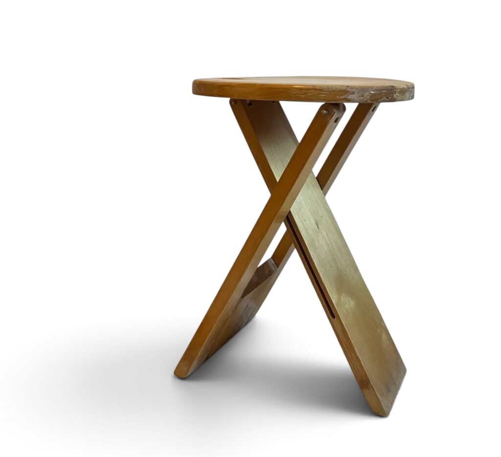 Vintage 1980s solid wood folding design stool found in Sweden